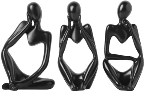 Generisch Moderne Skulptur Deko für Wohnzimmer - Bücherwurm Figur aus Harz | Schwarz Weiß Gold Abstrakte Kunst | Bürodekoration & Regal Deko(A-schwarz 3er Set)