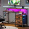HOOBRO Computer Desk with Fabric Drawers, 120 cm Gaming Desk with Power Outlet and LED Lights, Office Desk with Monitor Stand, for Home Office, Study, Living Room, Rustic Brown and Black EBF20KDDN01