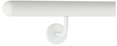 TIBU Pasamanos de aluminio blanco 30-600 cm pasamanos de pared escalera soporte de acero inoxidable en ángulo, longitud 180 cm con 2 soportes y tapa semicircular