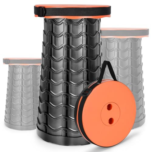 HIGSPE Taburete Plegable Portátil, Mejorado Banqueta Plegable Camping Altura Ajustable 6,5-45 cm, Silla Plegable Ligera para Exteriores, Senderismo, Pesca, Barbacoa, Viajes
