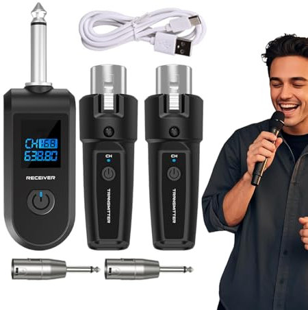 Transmisor y Receptor de micrófono, Receptor transmisor de micrófono inalámbrico - 10 Canales Adaptador de micrófono dinámico inalámbrico - Transmisor y Recargable para Instrumentos Musicales