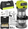 DEWINNER Fresadora De Madera Rebajadora Eléctrica 710W 13000-33000 RPM, 6 Velocidades Variables, Pinza De Base Fija De 1/4''/6/8MM,Con Bolsa de lona, con 15PCS 1/4Juego de Brocas para Madera
