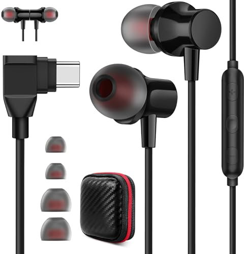 Cuffie USB C 90° per Galaxy A56 A36 A55 A35 A54 5G, auricolari in-ear con cavo microfono tipo C auricolare USB C connettore HiFi stereo per Samsung S25 S24 iPad iPhone 16e 15 Pro Pixel 9 8 POCO X7 Pro