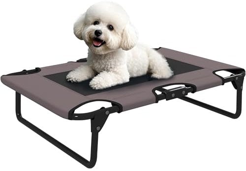PawHut Hundeliege Outdoor, Erhöhtes Hundebett für kleine und mittelgroße Hunde, klappbar Haustierliege mit Mesh Stahlrahmen Füßen, Haustierbett für Draußen Camping, 75x51x18 cm, Kaffee