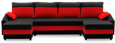 Mebligo ECKSOFA U MIT SCHLAFFUNKTION Sparta Schwarz/Rot