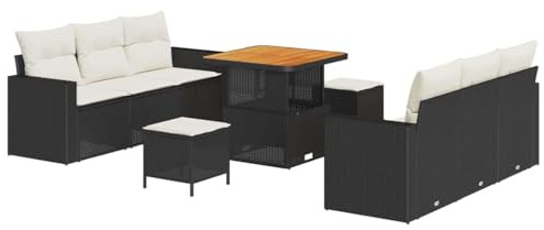 vidaXL 9-teiliges Garten-Sofa-Set mit Kissen, schwarzes Polyrattan für entspannte Stunden draußen und als Terrassenmöbel. Modernes Lounge-Arrangement für Decks.