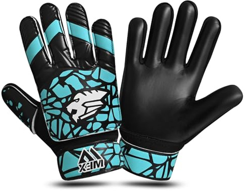 WFX Guantes de portero para niños, chicos y jóvenes, guantes de portero de fútbol con doble soporte de muñeca, guantes de portero de fútbol, protección de agarre y palma (Aqua, talla 4, adecuado para