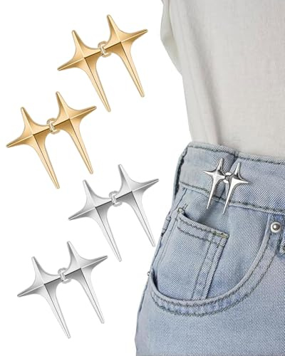 JUKOTA 4 Paare Knöpfe Hosen Enger Machen Clip,Einstellbar Hosenbund Machen,Nähfreiknopf Verkleinern Clip,Hosenknopf Zum Enger,Waist für Damen Hosen Jeans Rock (Silber Gold)