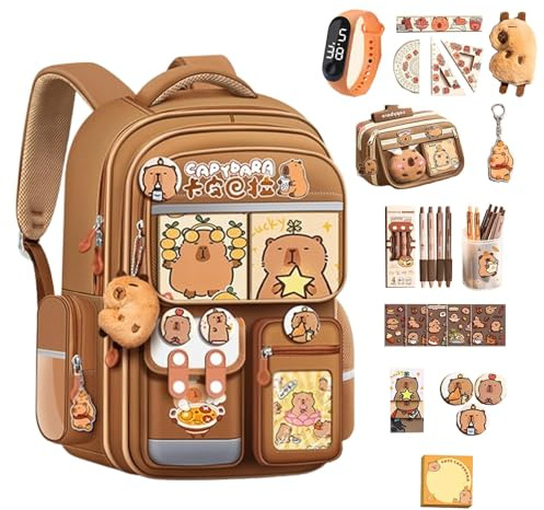 Generisch Capybara-Rucksack mit gepolsterten Schultergurten und mehreren Fächern, großes Fassungsvermögen, wasserdicht und mit mehreren Taschen, süßer Geschenk-Rucksack für Teenager und Studenten