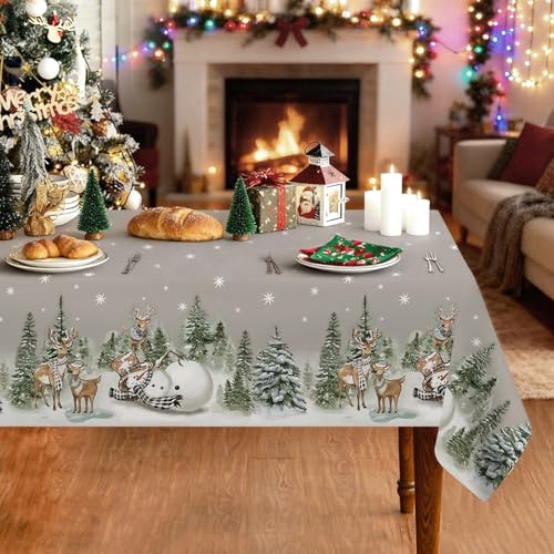 NVGVUP Weihnachten Tischdecke Abwaschbar 136x248cm Weihnachtstischdecke