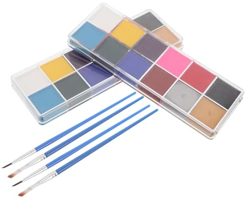 iplusmile 2 Boîtes Palette de Peinture Visage Corps Couleurs Lavable à Base Eau Kit Maquillage Carnaval pour Garçon Fille Peinture Aquarelle Portable pour Halloween Cosplay et Performances