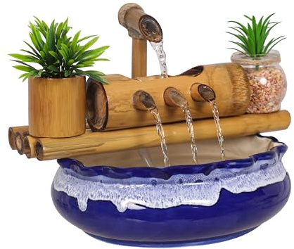 Bamboo Water Fountain Kit Smooth Matte Finishing, Include Pump Ideal for Outdoor/Indoor Use, Home Decor, Garden Balcony Decor, Gifting. (Classic Bamboo Design)