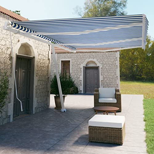 Manuelle Standmarkise, 600x350 cm, Blau/Weiß, UV- & Wasserbeständig, Freistehend für Terrasse, Garten, Außenbereich