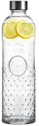 Wasserflasche, Trinkflasche, Glasflasche für 1 Liter – 1x gepunktet | transparente Karaffe – Retro & Vintage-Stil – luftdichter Schraubverschluss, auslaufsicher – Umweltfreundlich – Seaside No.64