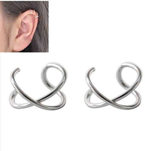 HOMEYU® 925 Sterling Silber Doppel Ohr Manschette und Criss Cross Ohr Manschetten Kein Piercing Fake Knorpel Ohrring