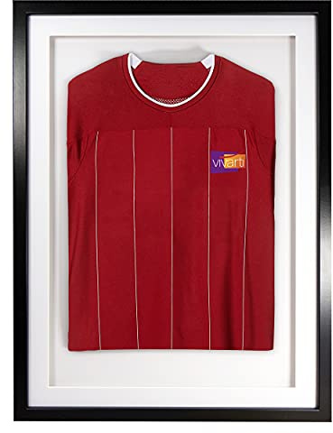 Vivarti DIY Junior 3D Mounted Sports Display Frame for Football, Rugby, Band T-Shirt - Shadow Box - 50 x 70cm - Black Frame, White Mount, White Backing Card