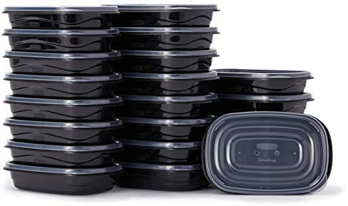 Rubbermaid 2108383 TakeAlongs Lebensmittelbehälter, Set mit 22 (44 Stück insgesamt), ideal für Mahlzeiten, Mittagessen für Erwachsene und Kinder, wiederverwendbar und stapelbar, plastik, Schwarz