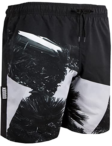 GUGGEN Mountain Badehose für Herren Schnelltrocknende Badeshorts 1603 mit Kordelzug Beachshorts Boardshorts Schwimmhose Männer mit Palmen Schwarz Weiss XXXL