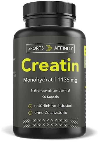 Sports Affinity - Creatin Monohydrat Kapseln - 3408 mg Creatin pro Tagesdosis - Geschmacksneutral - Zur Erhöhung der körperlichen Leistung - Made In Germany - 90 Kapseln