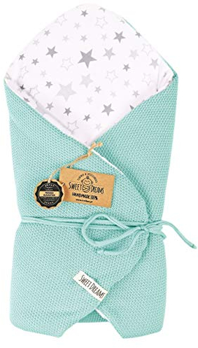 SweetDreams Baby Einschlagdecke, Schlafsack, Wickeldecke für Neugeborene und Kleinkinder, Baumwolle 0-12 Monate, super weich, 75 x 75 cm (1024) (Minze/Stern)