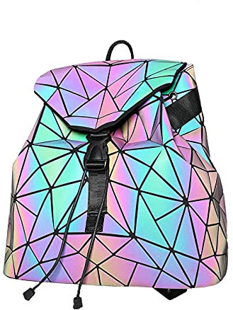 SIYUE Geometrische Taschen Reflektierend Rucksack Damen, Holographic Holo Rucksack Geldbörsen und Handtaschen Geometrischer Leuchtende Taschen NO.B