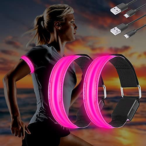 Molbory LED Armband USB, 2 Stück LED Reflective Band leuchtarmband laufarmband Lichtband Kinder leuchtbänder Reflektorband Licht für Joggen Laufen Running Sports