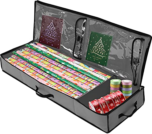 ZRSWV Aufbewahrungstasche für Weihnachtsdekoration, Geschenkpapier, Aufbewahrungsbox, 600D Oxford-Gewebe, Geschenkpapier-Organizer für Geschenkpapier, Taschen, Bänder, Schleifen, Karten