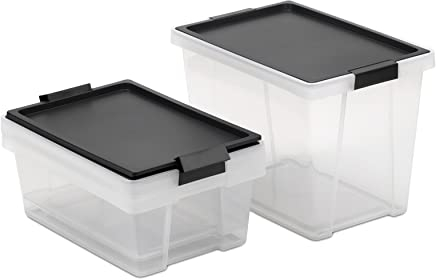 Tatay Lote 3 Cajas de Almacenaje con Tapa, 2 x 7L, 1 x 15L, con Asas, Tapa 100% Materiales reciclados, Libre de BPA, Negro. Medidas 25 x 36 x 29 cm