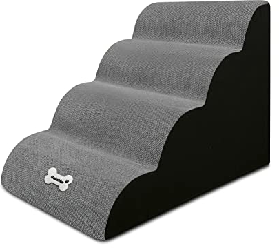 Galatée Hundetreppe, rutschfeste Haustiertreppe Mit 4 Stufen, Hundetreppe Für Hochbettsofa Mit Waschbarem Bezug, Hunderampen Aus Schwamm Mit Hoher Dichte, Tragbare Hundetreppe(Grau)