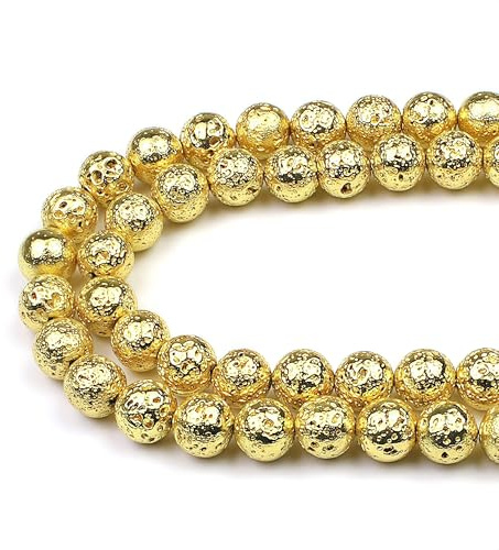 MJDCB Perlen zum Auffädeln 10mm 35 stück Golden Lava Halbedelsteine Perlen mit Loch Natürliche Lose Runde Steinperlen für Herstellung Schmuck Armbänder Halsketten