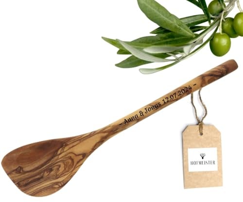 HOFMEISTER® Olivenholz Kochlöffel personalisierte Gravur – individuelles Geschenk mit Name und Motiv – nachhaltiges Geschenk für Hobbyköche, 30 cm