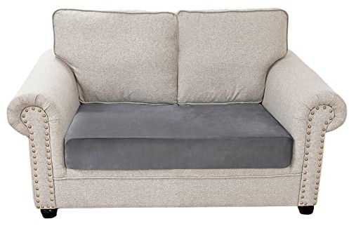 Qelus Samt Sofa Sitzkissenbezug,Stretch Couchüberzug,1 Stück Sofakissen Schonbezug,weicher Möbelschutz(Grau,2 Sitzer)