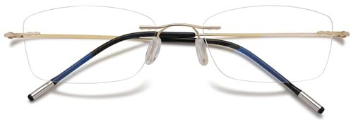 VEVESMUNDO Randlos Titan Lesebrille Anti Blaulicht Ultraleicht Metall Blaulichtfilter Sehhilfe Lesehilfe Brillen Ohne Rahmen für Herren Damen (1 Stück Gold, 2.0)