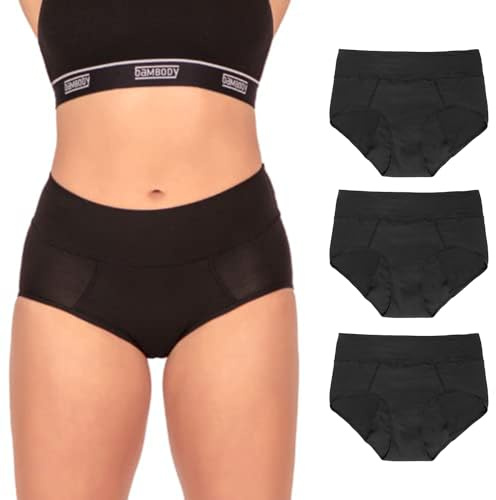 Bambody Periodenunterwäsche für Damen, Perioden Unterwäsche für Teenager-Mädchen – Auslaufsicher, Saugfähig, Bequem, Atmungsaktiv (3er-Pack, Schwarz)