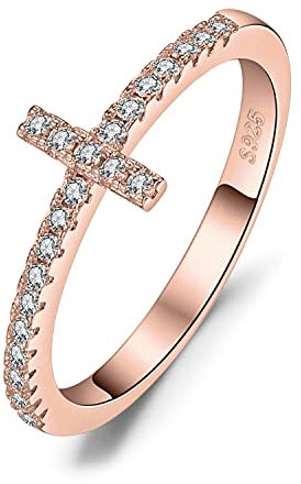 JewelryPalace Croix Bague Taille Rond Cubic Zirconium Pierre Argent 925 Femme, Plaque Or Rose Bague Fiançailles Mariage Promise Alliance, Ensemble Bijoux Mariee