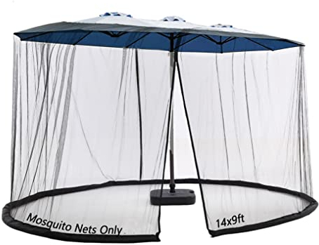 Moskitonetz für 4,6 m Terrassenschirm, doppelseitig, Sichtschutzwände, Reißverschluss, Doppeltür, Schwarz (für 4,6 m Regenschirm)