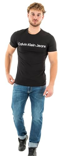 Calvin Klein Men’s Short Sleeve Round Neck Core Institutional Logo Slim Fit T-Shirt, Black (Ck Black), L