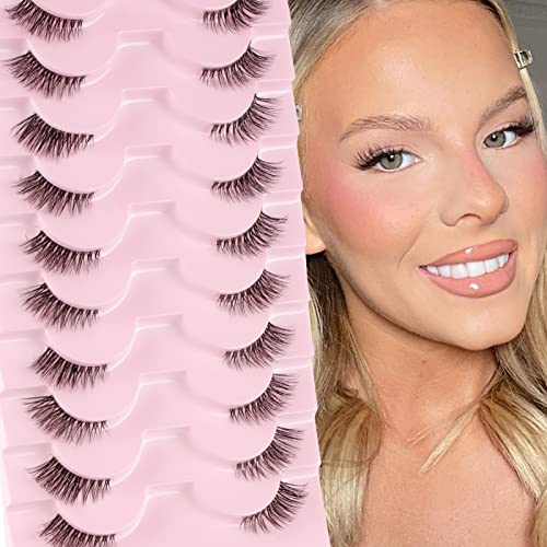 Glowing Win Demi Faux Cils Naturel Faux Cils 3D 10 Paires Transparente Clear Bande Cat Eye Court Half Lashes Reutilisable Corner Eyelashes Moelleux faits à la main de Coin Cils