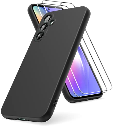 Vansdon Coque Compatible avec Samsung Galaxy A54 5G, 2 Film de Protection en Verre trempé, Housse Souple en TPU en Silicone Liquide, Housse en Caoutchouc Antichoc - Noir