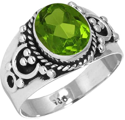 Jeweloporium 925 Sterling Silber Ringe für Damen Grün Peridot-Quarz Edelstein Handgefertigt Silber Ringe Größe 65(20.7) Muttertag Geschenk Mode Schmuck