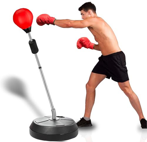 Uxpang Reflex Boxsack mit Ständer - Höhenverstellbar für Erwachsene & Jugendliche - Inklusive Boxhandschuhen & Speedbag - Stabiler Boden für Fitness, Stressabbau & Heimtraining