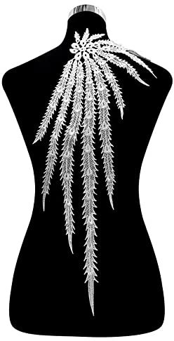 Wambere Bestickte Phönixschwanz Kragen Applikation,Stickerei Patch Phönixschwanz Applique Patches Einsatzkragen für Nähen Handwerk Kostüm Hochzeitskleid Brautkleid Deko,Weiss