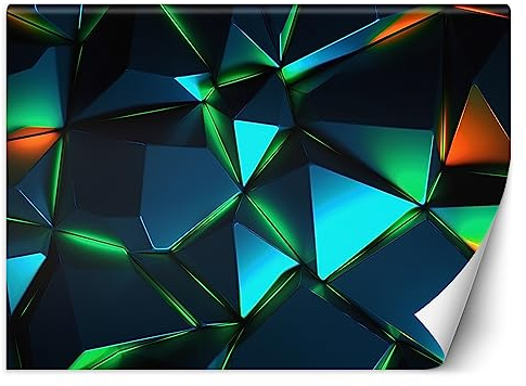 Feeby Fototapete 3D Effekt Kinder Junge 350x245 cm Blau XXL Vlies Wandtapete Tapeten Wohnzimmer Schlafzimmer Jugendzimmer Moderne Design Wandbild Wand Dekoration Neon Gaming