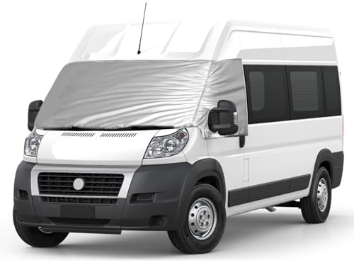 Opaltool Externe Thermo Scheibenabdeckung für FIAT Ducato 2006-2024, Luxus Silber Wrap Windschutzscheibenabdeckung, Faltbare Frontscheibenabdeckung Winter Sommer Scheibenfrostschutz Abdeckung