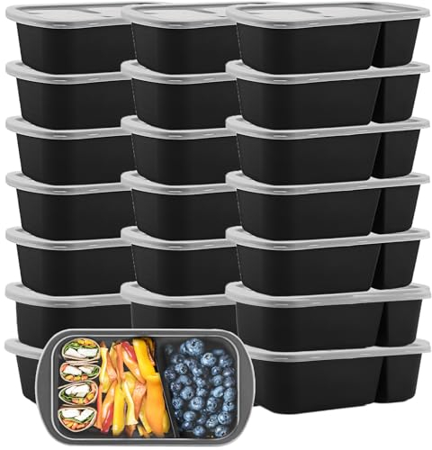 AKOLAFE 25 pezzi Meal Prep 1000ml Meal Prep Contenitori 2 Scomparti con Coperchio e Manico Senza BPA Contenitori per Freezer Riutilizzabili per Forno a Microonde, Lavastoviglie e Frigorifero