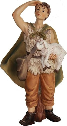 FADEDA Hirte mit Schaf auf Arm/Höhe:14 cm/handbemalt/detailgetreue Krippen Figuren - Weihnachten Tisch Dekoration Krippe Zubehör
