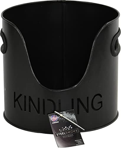 Sterling Ventures Metal Fireplace Log Holder - Modern Contemporary Wood Basket Indoor Log Storage Cradle with Galvanized Kindling Match Box