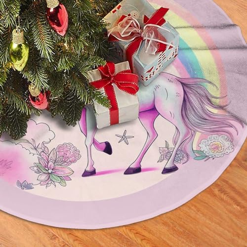 91,4 cm Weihnachtsbaumrock Plüsch Weihnachtsbaum Rock Süß Rosa Regenbogen Einhorn Weihnachtsbaum Matte für Urlaub Baumrock Ornamente Weihnachtsbaum Rock Basis Abdeckung für Neujahr Dekorationen