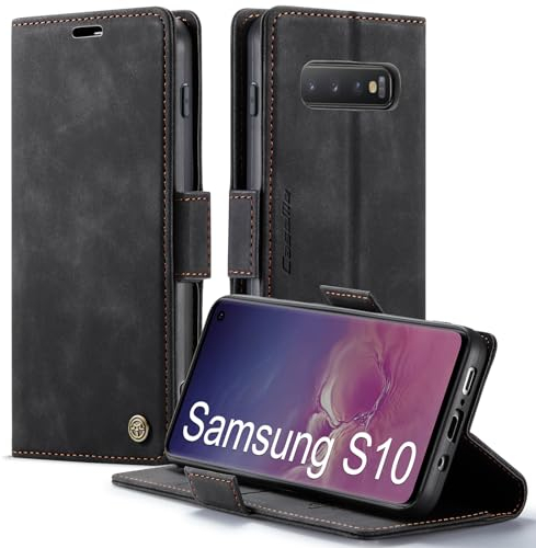 XYGLOW Handyhülle für Samsung Galaxy S10 Hülle Klappbar Premium PU Lederhülle Klapphülle【RFID Schutz】 Kartenfach Standfunktion Schutzhülle für Samsung S10 Flip Case Wallet Tasche Cover, Schwarz