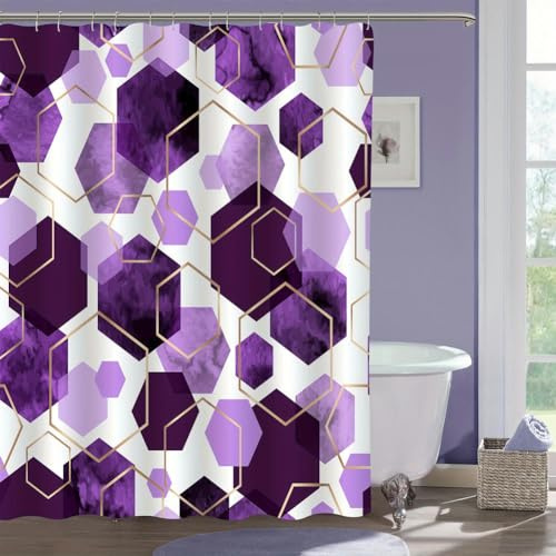 1/4 pièces Ensemble de rideau de douche géométrique abstrait et tapis de salle de bain Rose/violet
